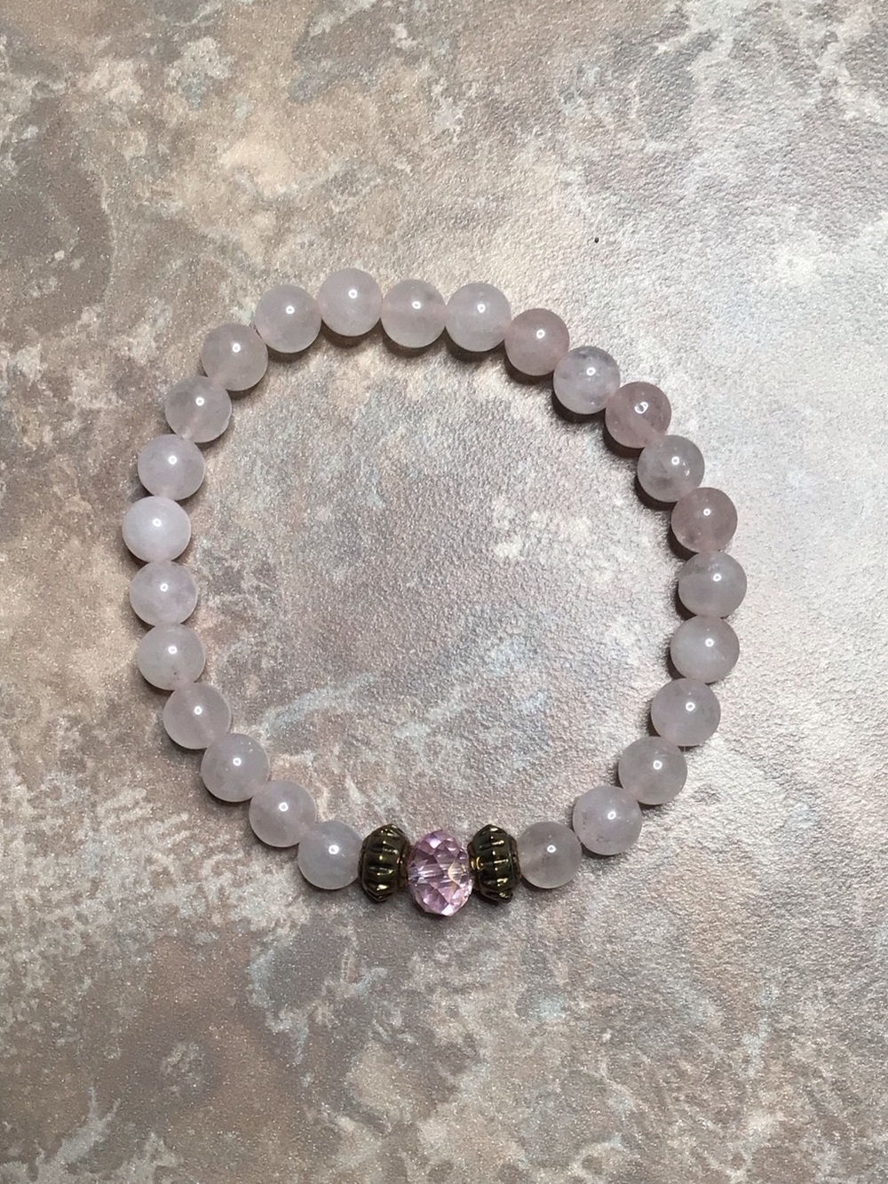 Delicate Rose Quartz Pink Bead Stretch Bracelet with Faceted Accent